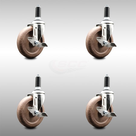 Service Caster 5 Inch 316SS High Temp Glass Filled Nylon 1-1/4 Inch Stem Caster Set Brake SCC SCC-SS316EX20S514-GFNSHT-TLB-114-4